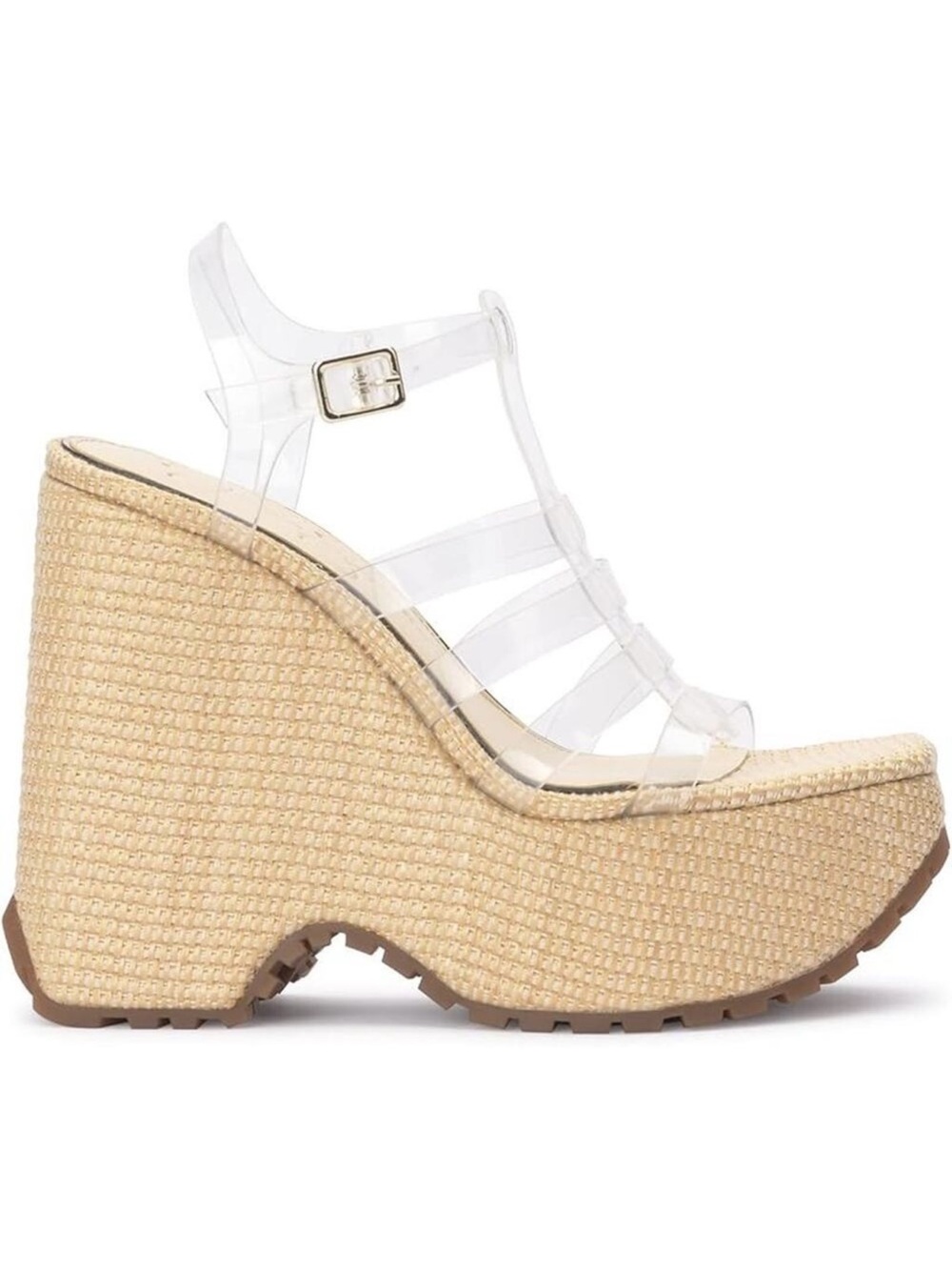 Brand New Jessica Simpson Clear Strap Wedge Sandals in Natural Size 10